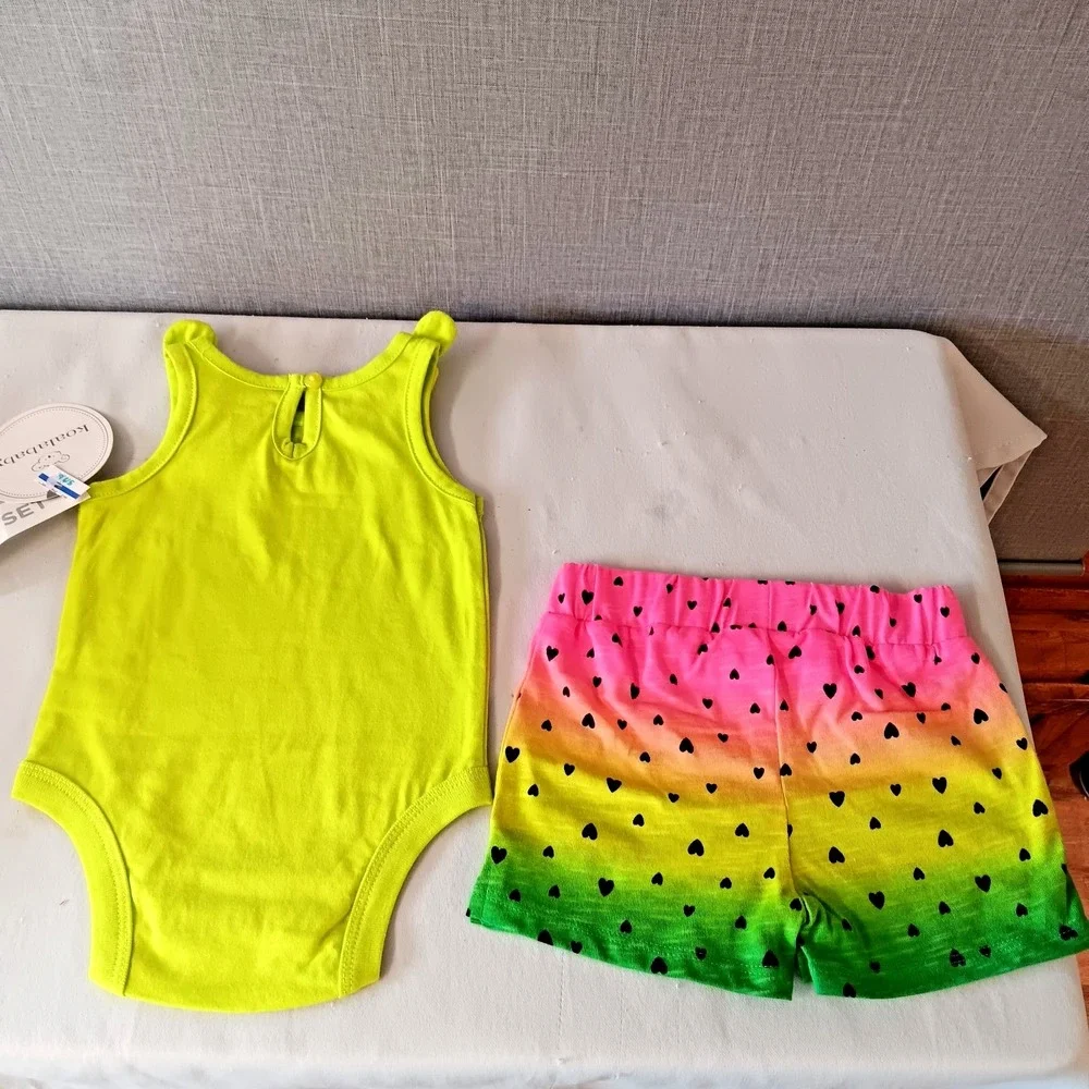 Koala Baby Watermelon Bodysuit Shorts Set 0-3 Months‎ Neon Y2K Kidcore Rainbow